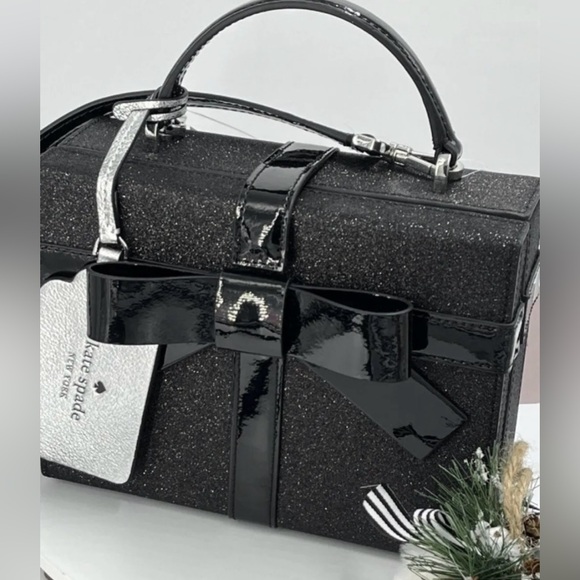 Kate Spade Black Glitter Wrapping Party Satchel | Crossbody Bow Purse | NWT - Picture 9 of 12